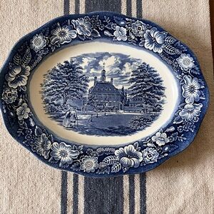Staffordshire LIBERTY BLUE 12" Oval Platter Governor's House Williamsburg